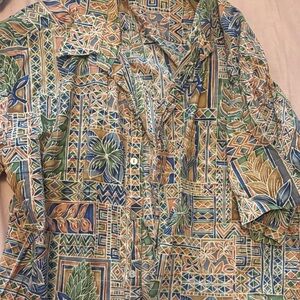 Tori Richard Green and Blue Geometric Men's Shirt